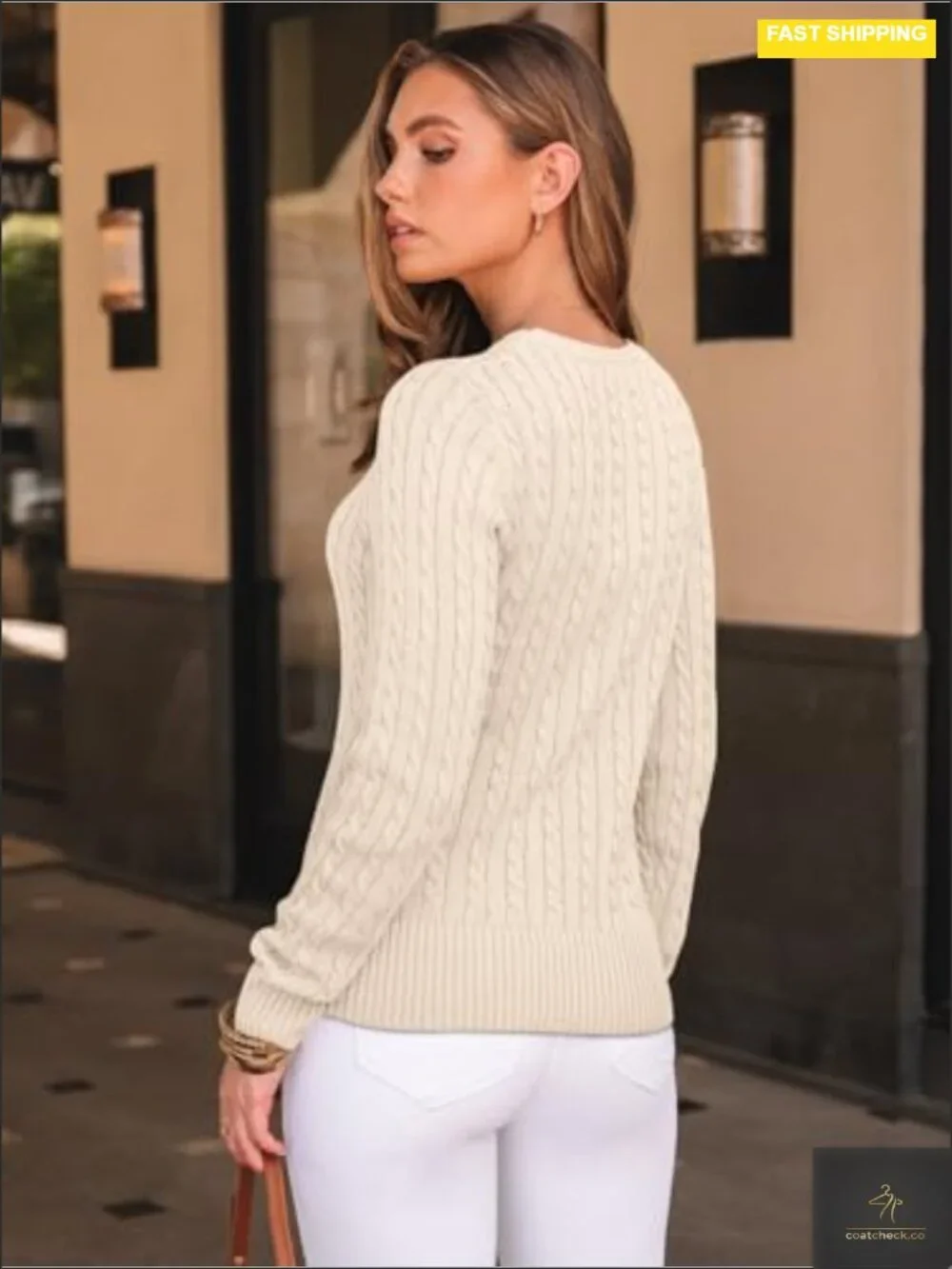 Lightweight Cable Knit Crewneck Pullover Sweater Soft Business Casual